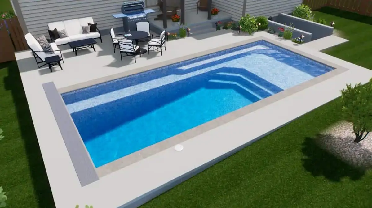 Apollo rectangle fiberglass pool installation, view 2