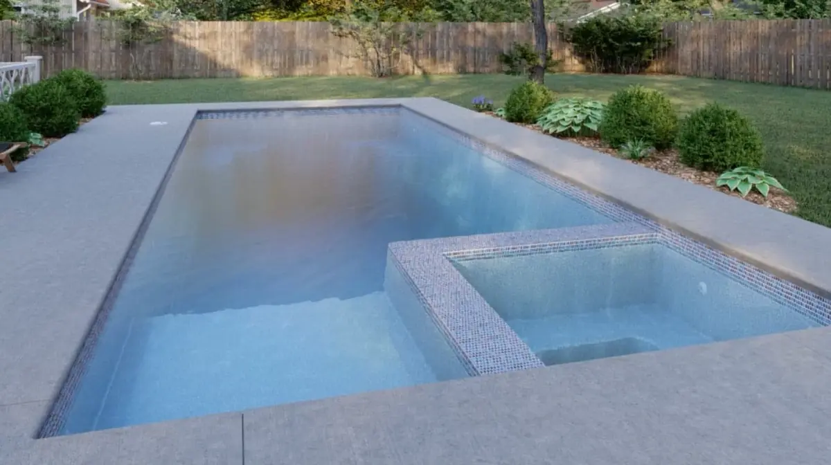 Astoria 14 rectangle fiberglass pool installation, view 2