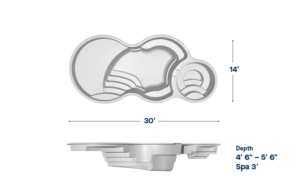 Axiom 14 Deluxe pool dimensions: 30 ft long, 14 ft wide, depth 4′6″ – 5′6″