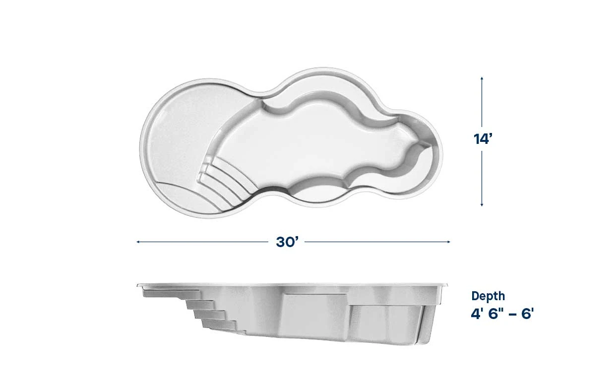 Axiom 14 pool dimensions: 30 ft long, 14 ft wide, depth 4′6″ – 6′