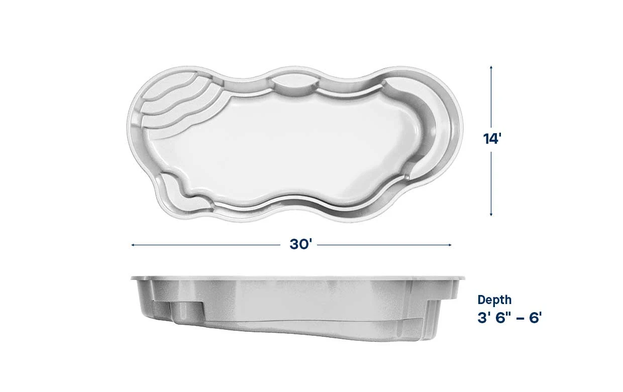 Bermuda 14 Deluxe pool dimensions: 30 ft long, 14 ft wide, depth 3′6″ – 6′
