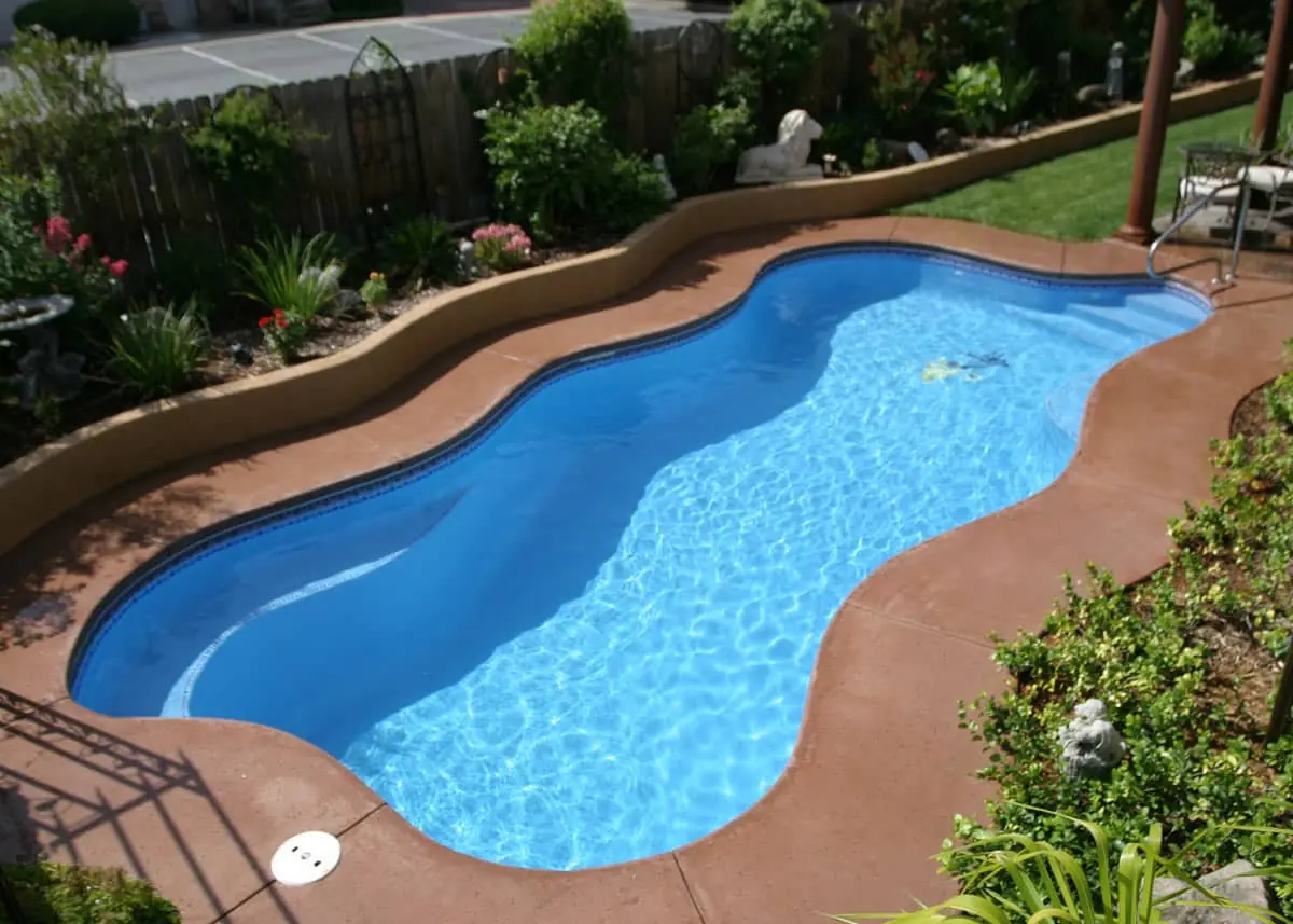 Cape Cod 12 freeform fiberglass pool installation, view 2
