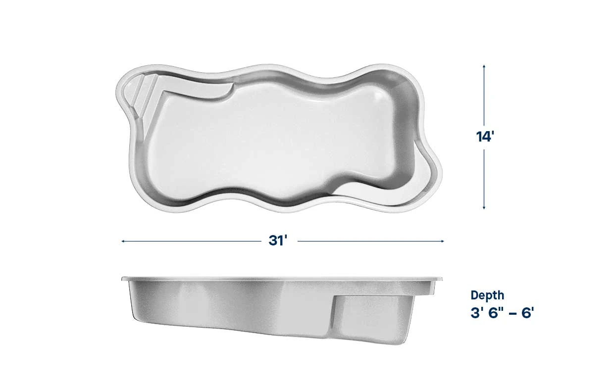 Cape Cod 14 pool dimensions: 31 ft long, 14 ft wide, depth 3′6″ – 6′