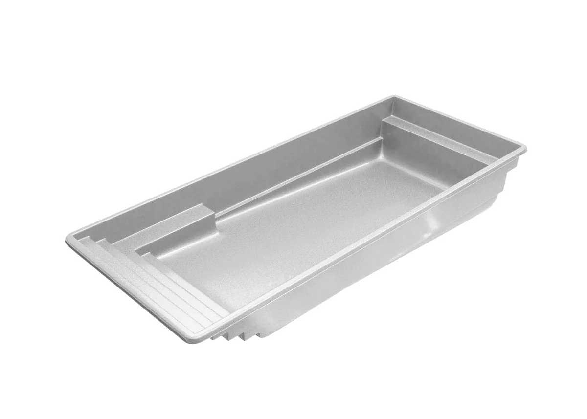 Claremont one-piece composite fiberglass pool shell, a rectangle shape