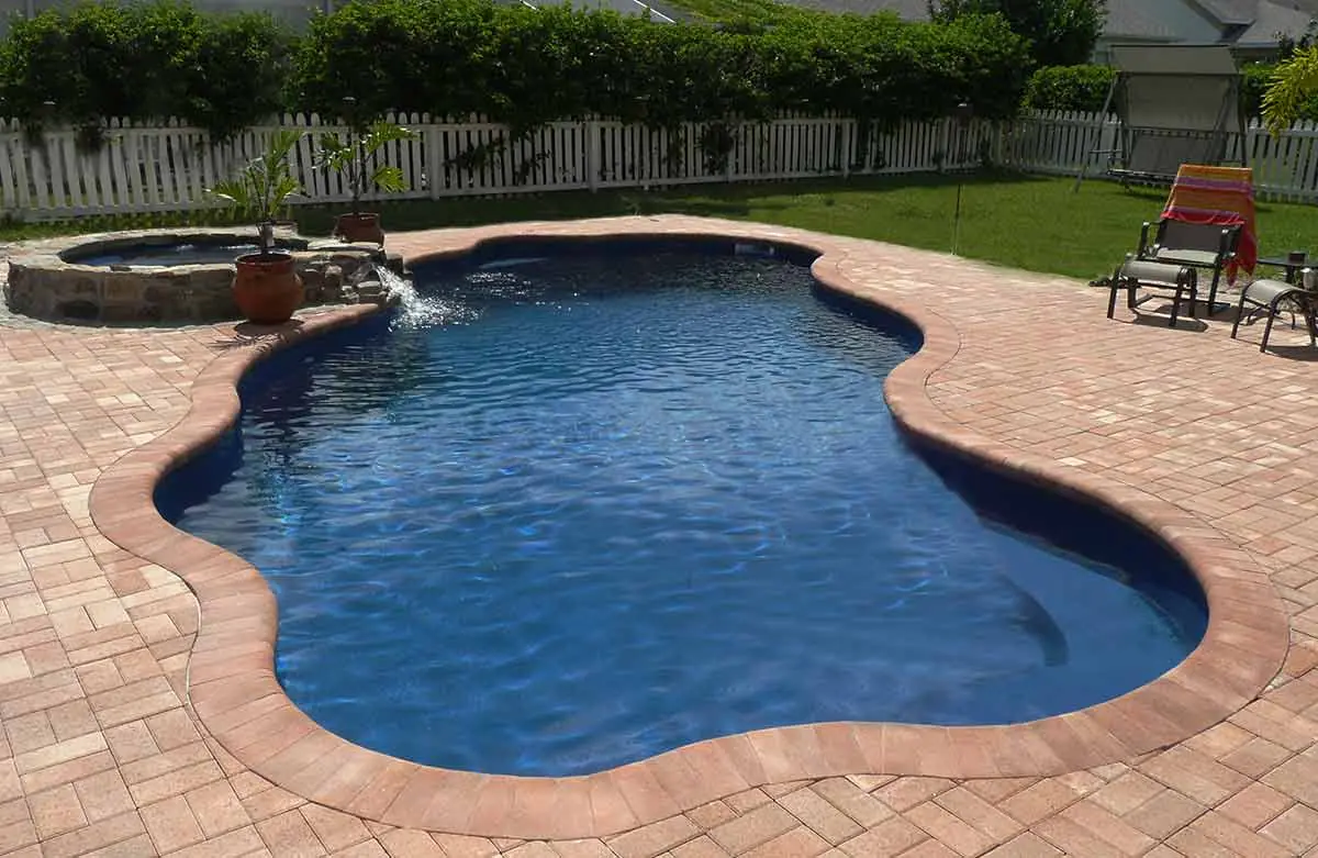 Coronado freeform fiberglass pool installation, view 2