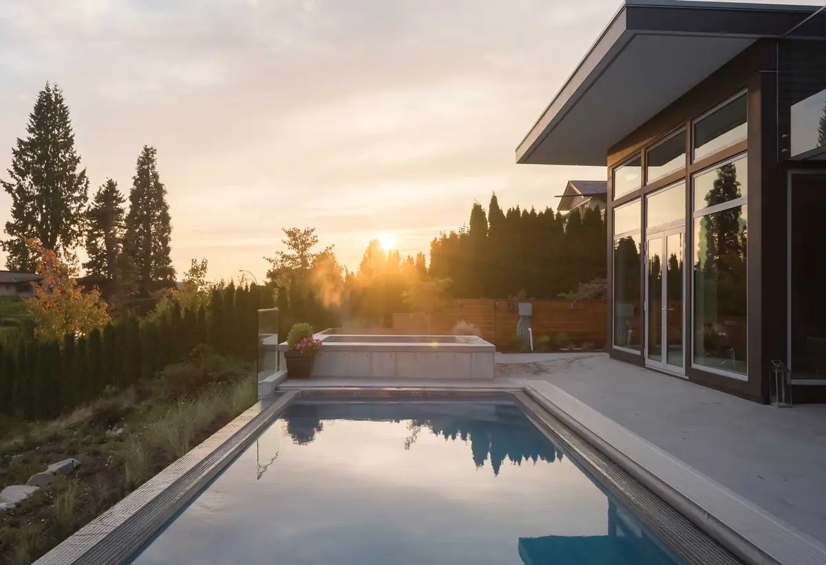 Delray rectangle fiberglass pool installation, view 1