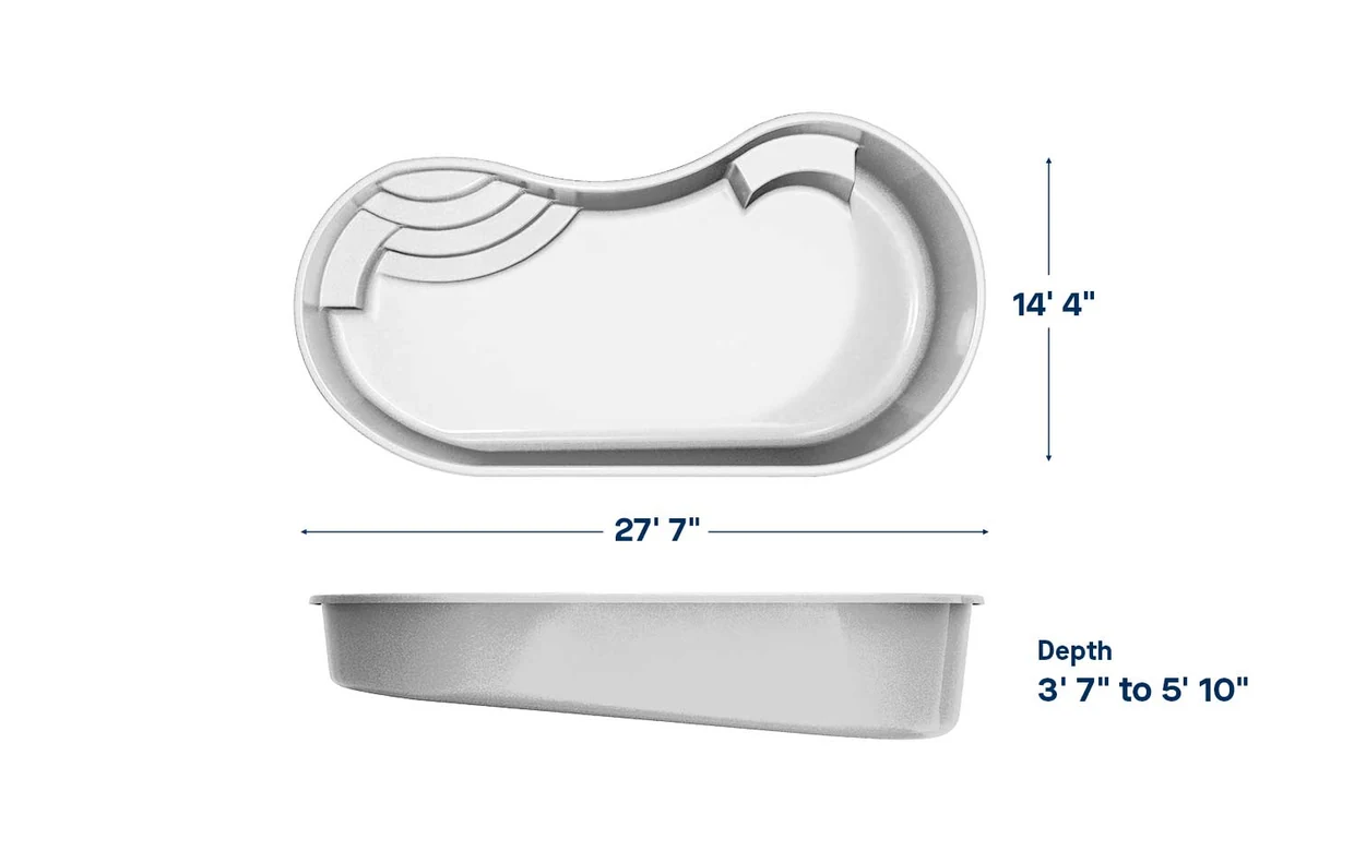 Jamaica 14 pool dimensions: 28 ft long, 14 ft wide, depth 3′7″ – 5′10″