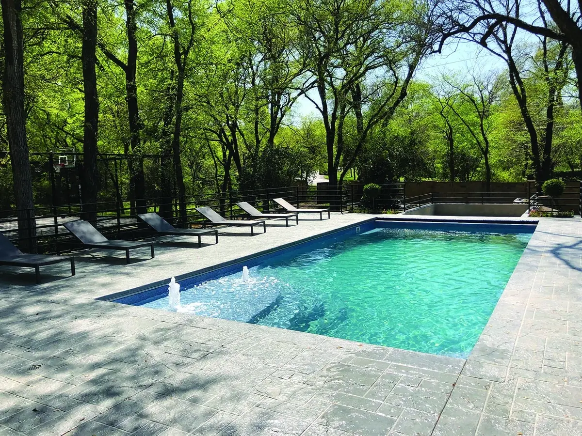 Olympia 12 rectangle fiberglass pool installation, view 1