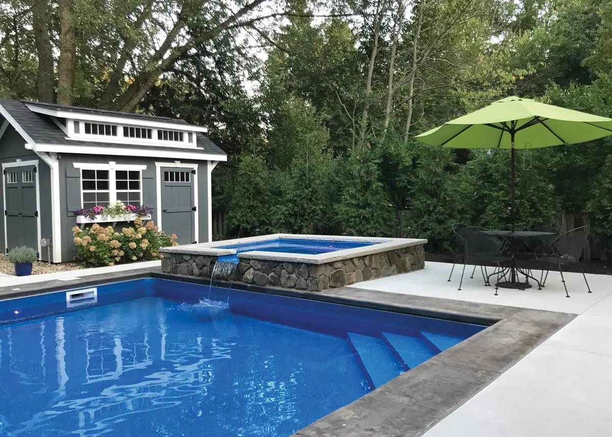 St Thomas rectangle fiberglass pool installation, view 2