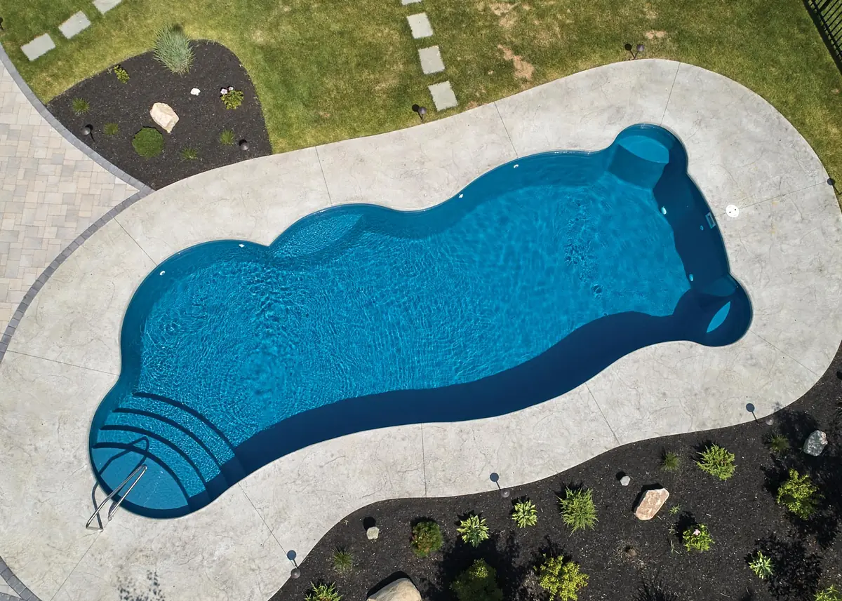 Synergy Grand freeform fiberglass pool installation, view 1