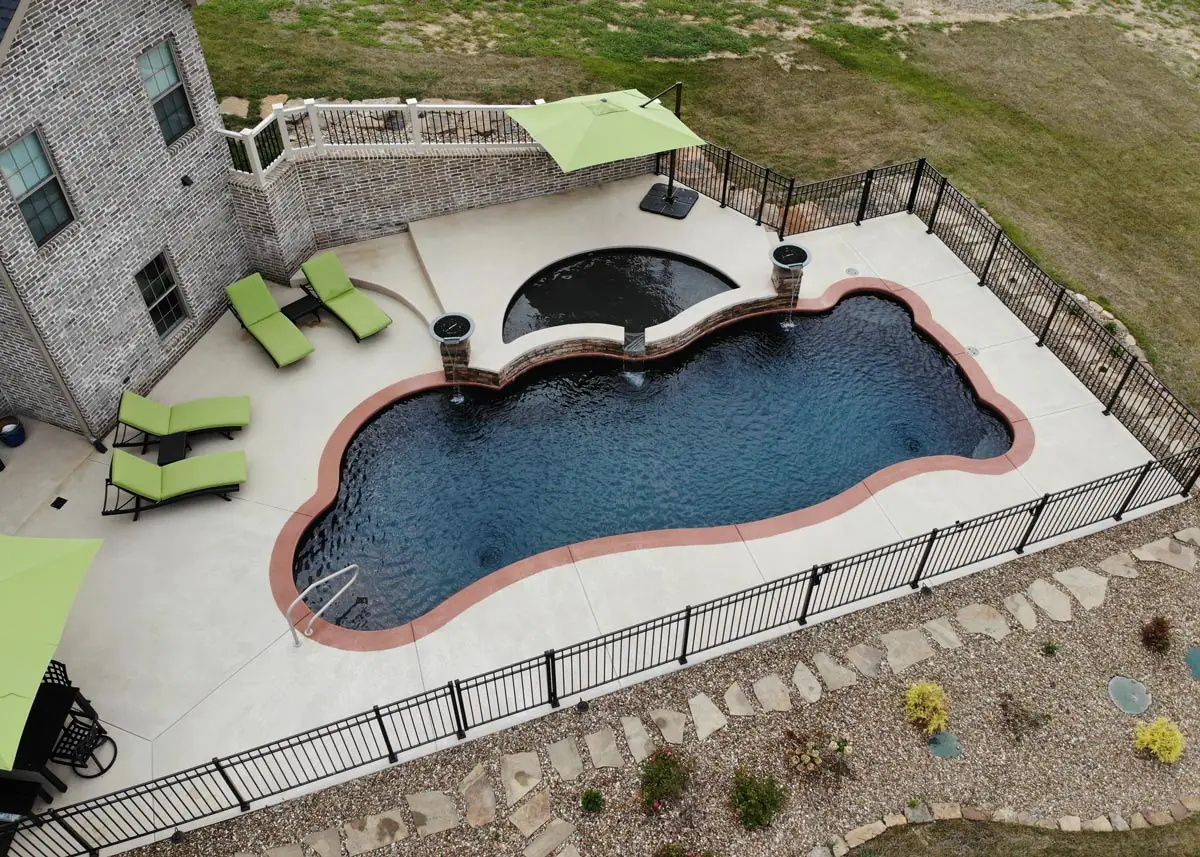 Synergy Grand freeform fiberglass pool installation, view 2
